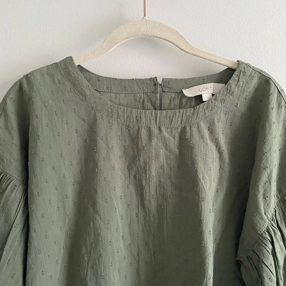 LOFT Anne Taylor 100% Cotton Oversized Sage Green Balloon Sleeve Blouse Size S - Picture 4 of 16